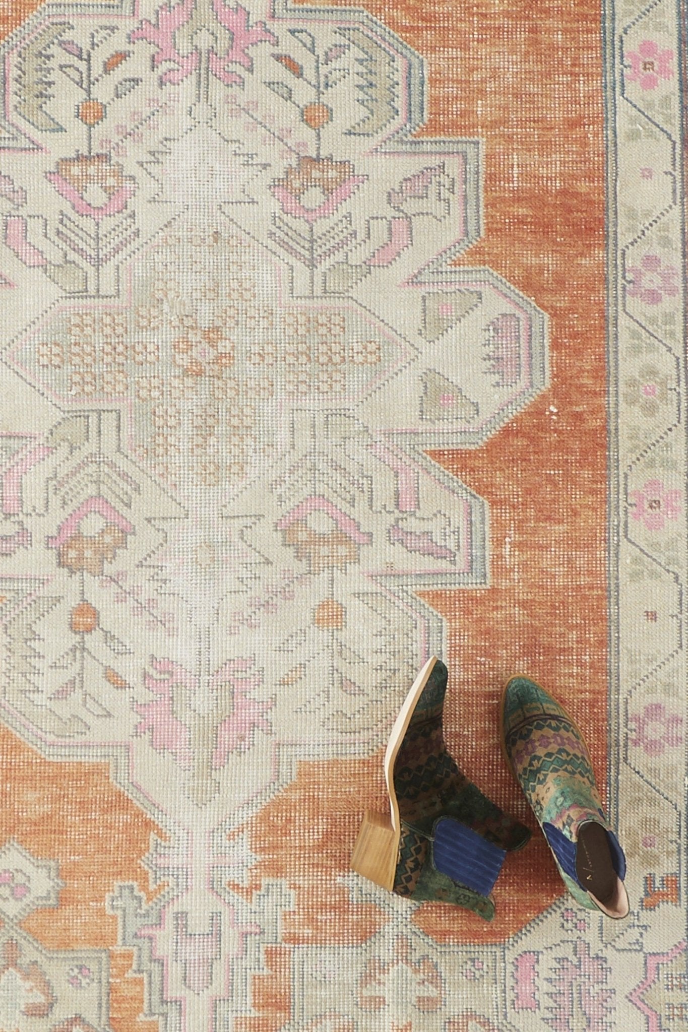 ‘Whimsical’ Vintage Turkish Oushak Rug - 4'8