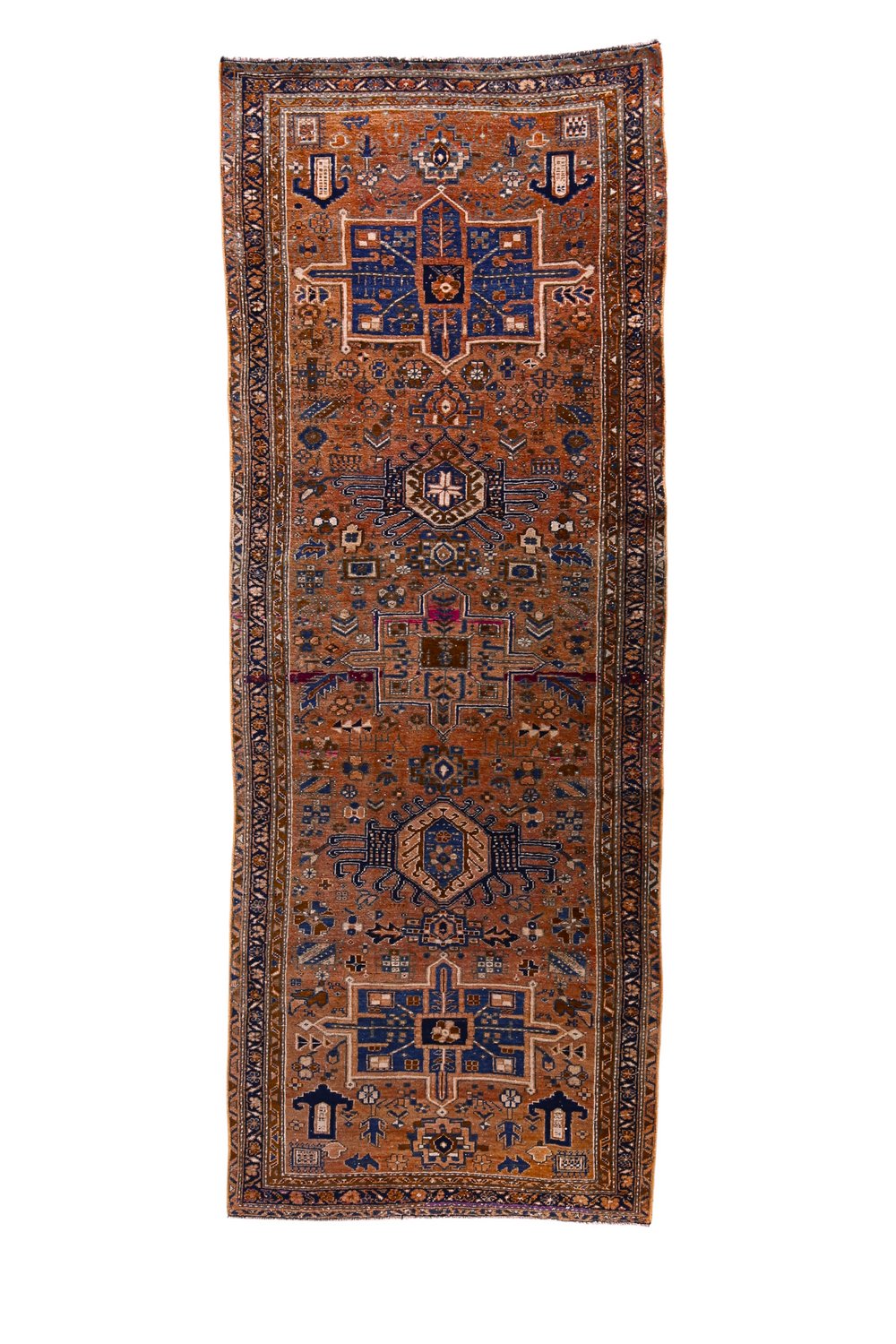 'Bohannon' Vintage Turkish Runner - 3'7" x 9'6" - Canary Lane
Vintage handwoven Turkish rug featuring intricate patterns and rich textures. The design showcases traditional craftsmanship with bold geometric shapes and detailed motifs. The color palette includes taupe, blue, cream, tan, and brown, creating a harmonious blend of warm and cool tones.