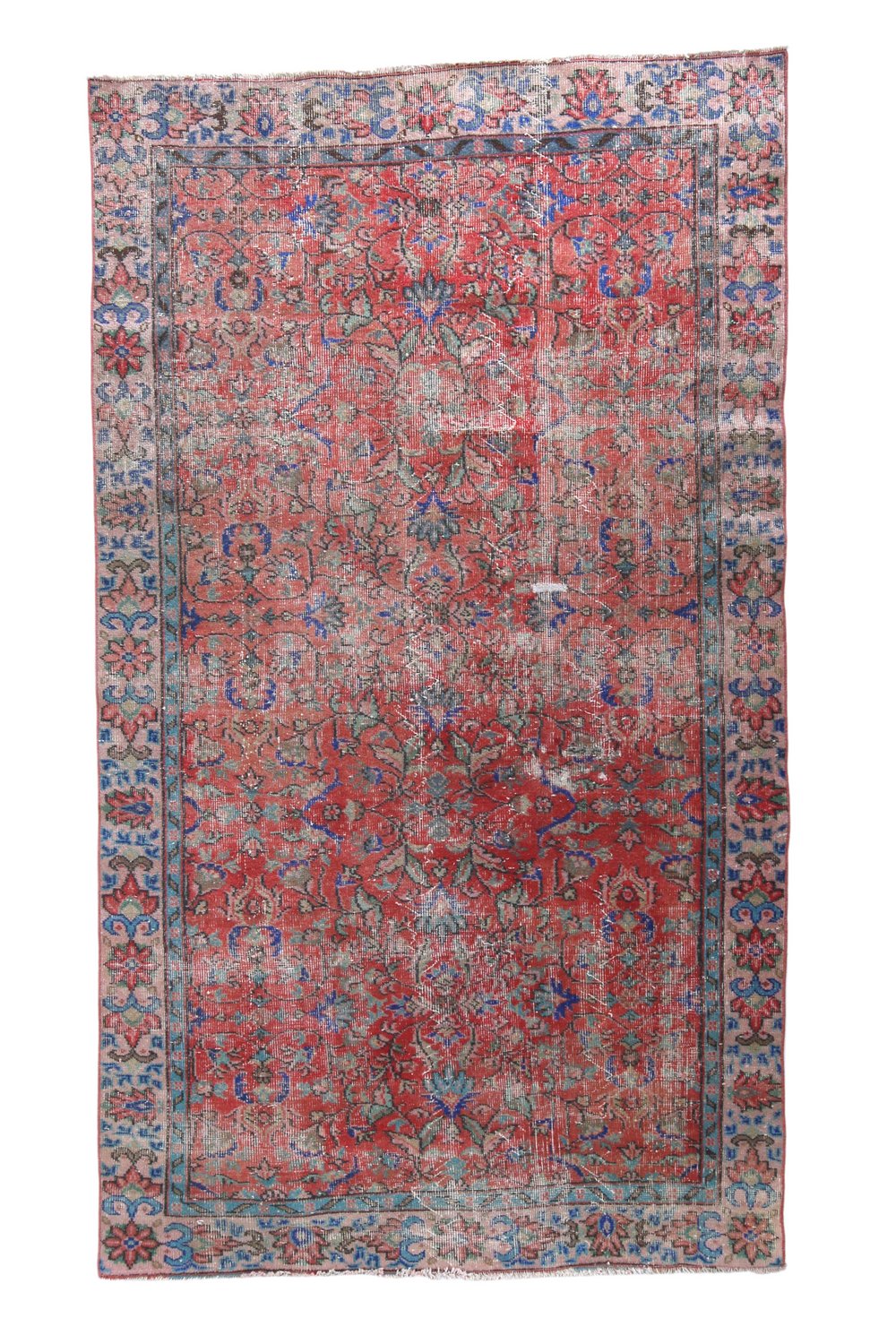 'Cardinal' Vintage Turkish Rug - 5'1.5" x 8'11.5" - Canary Lane
Vintage handwoven Turkish area rug featuring intricate floral motifs with detailed borders. The design incorporates red, teal, blue, and cobalt, blending warm tones for a harmonious look. Its rich texture and timeless aesthetic add depth and elegance, making it a perfect focal point for any room.