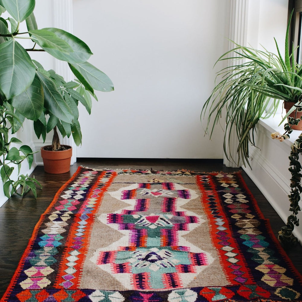 
                      
                        'Comet' Small Vintage Turkish Kilim Rug - 2’11” x 4’6” - Canary Lane
                      
                    