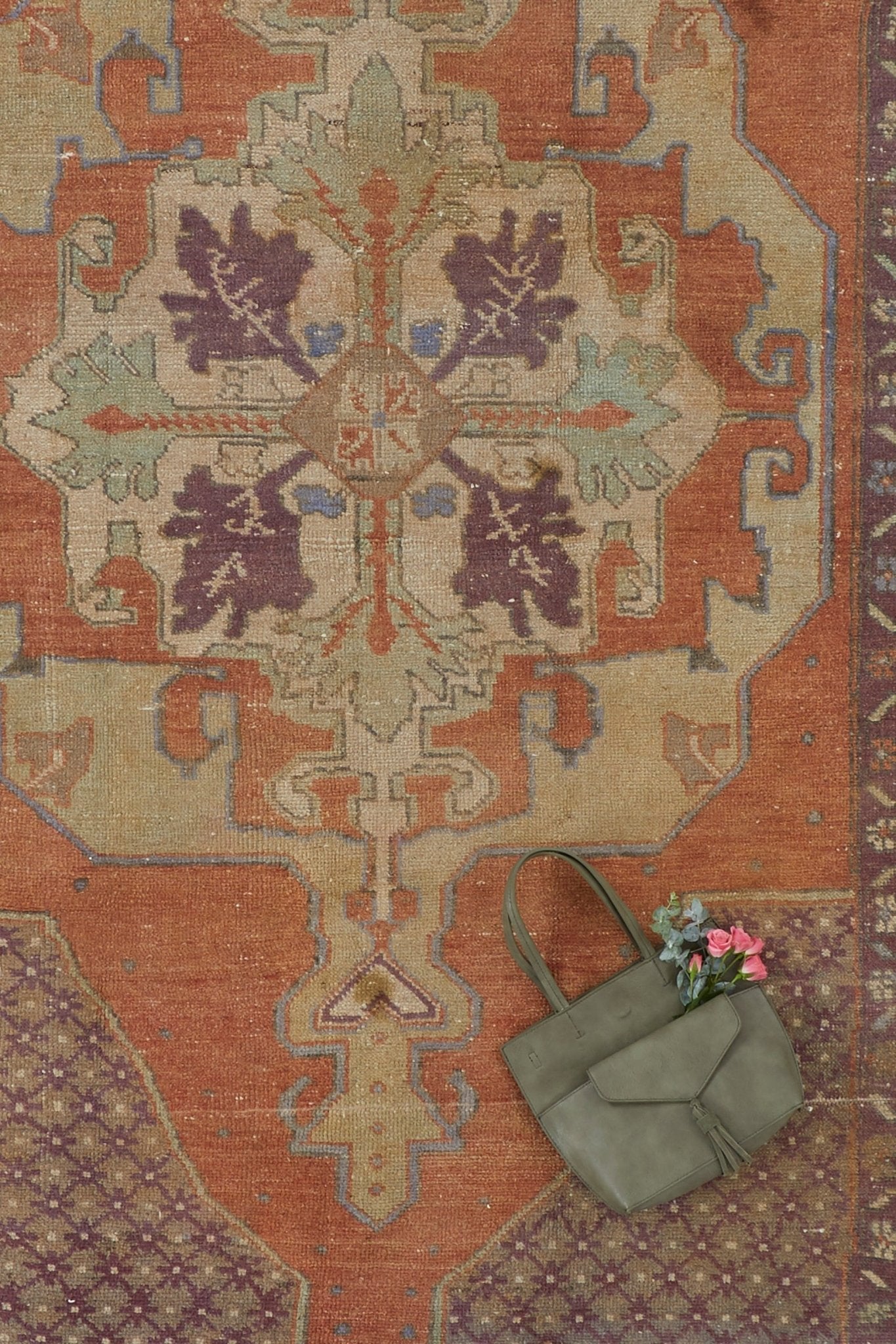 'Frances' Distressed Vintage Oushak Area Rug - 4'9'' x 8'10'' - Canary Lane