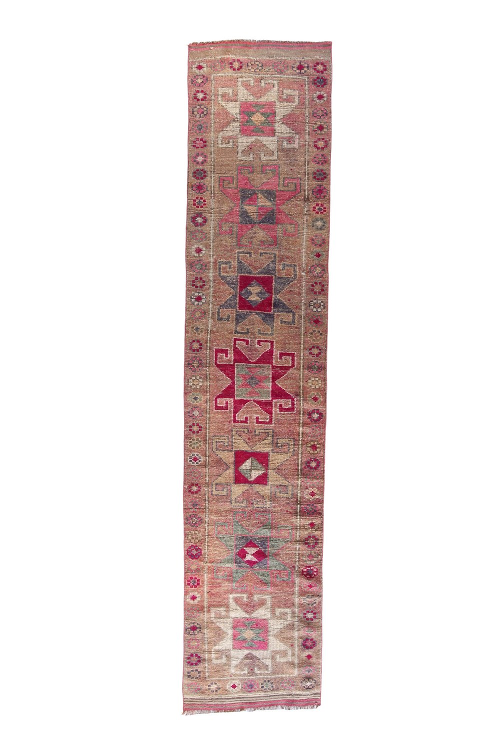 'Haven' Vintage Turkish Runner - 2'9" x 13'0.5" - Canary Lane
Vintage handwoven Turkish runner with intricate patterns and rich textures. Features geometric designs in taupe, pink, gray, fuchsia, and cream. A timeless piece that adds character and heritage to any space.