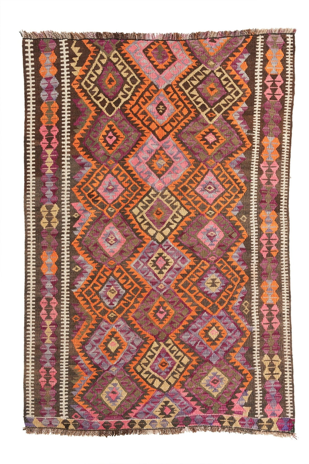 'Prickly Pear' Vintage Turkish Kilim Area Rug - 3'9