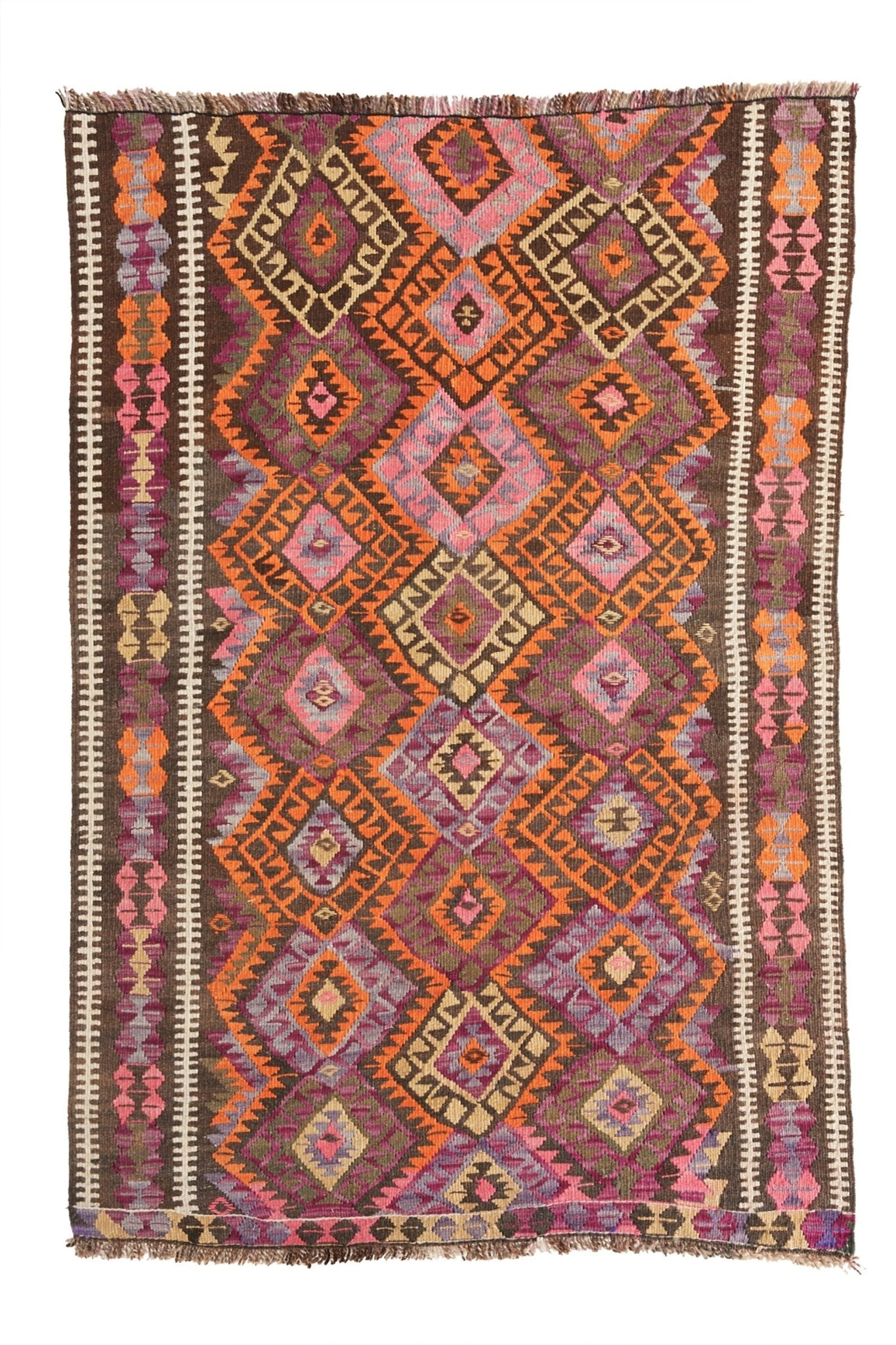 'Prickly Pear' Vintage Turkish Kilim Area Rug - 3'9" x 5'8" - Canary Lane