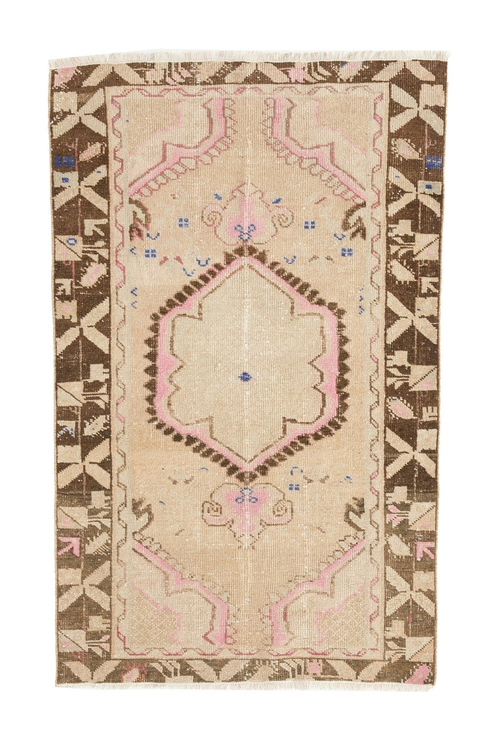 'Whimsical' - Vintage Turkish Faded Accent Rug - 2'9.5'' x 4'5'' - Canary Lane