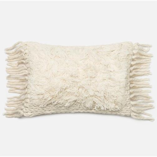Cream Fringe Lumbar Pillow - Canary Lane - Curated Textiles