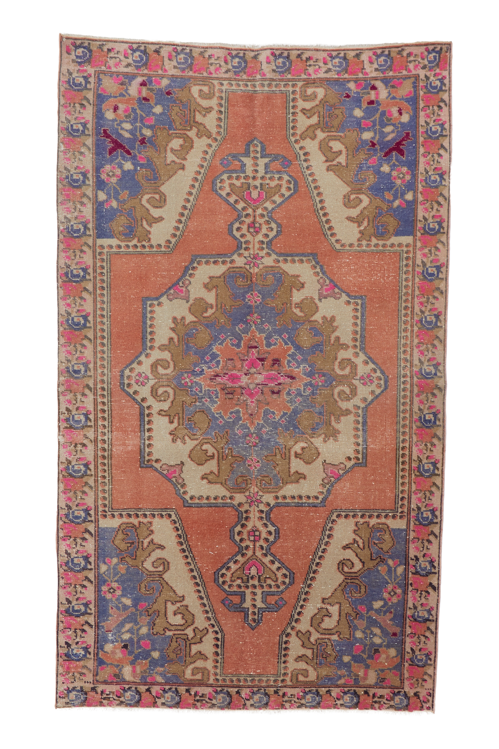 'Beatrice' Distressed Vintage Oushak Area Rug - 4'4'' x 7'5'' - Canary Lane - Curated Textiles